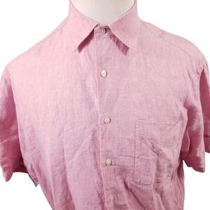 Peter Millar Crown Shirt Mens Large 100% Linen  Pink Kings Creek Golf  Club